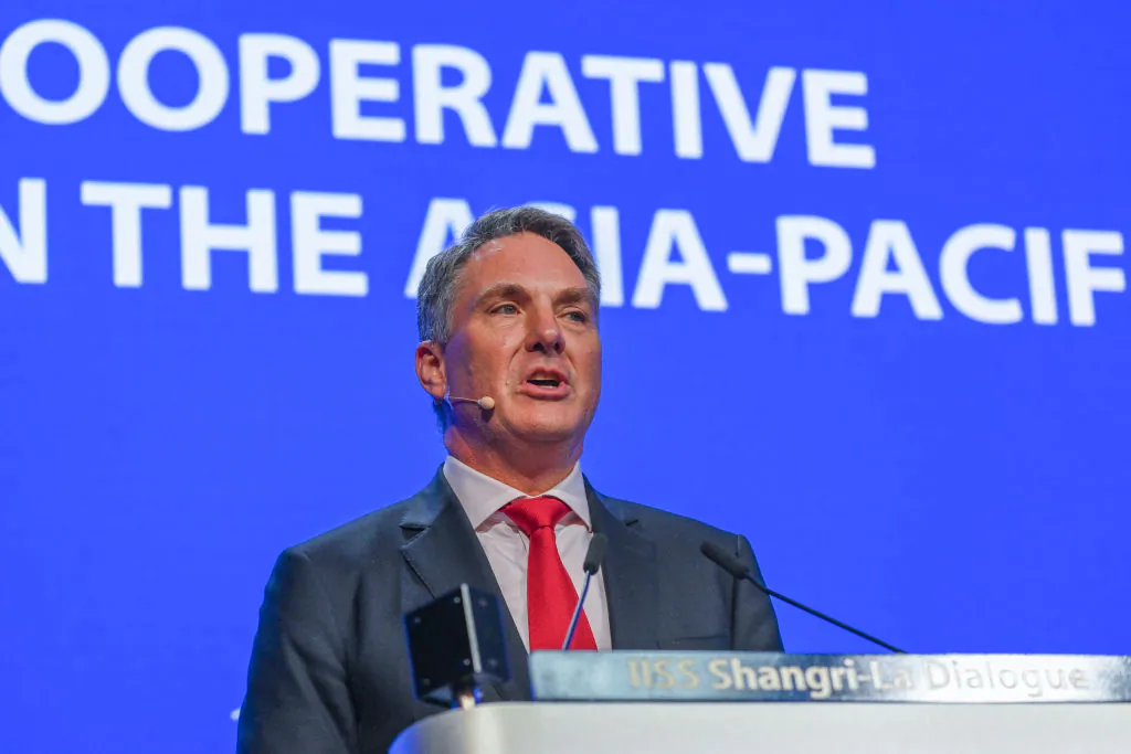 Australian Defence Minister Richard Marles speaks at the 21st Shangri-La Dialogue Summit in Singapore on June 1, 2024. (Photo by Roslan RAHMAN / AFP) (Photo by ROSLAN RAHMAN/AFP via Getty Images)