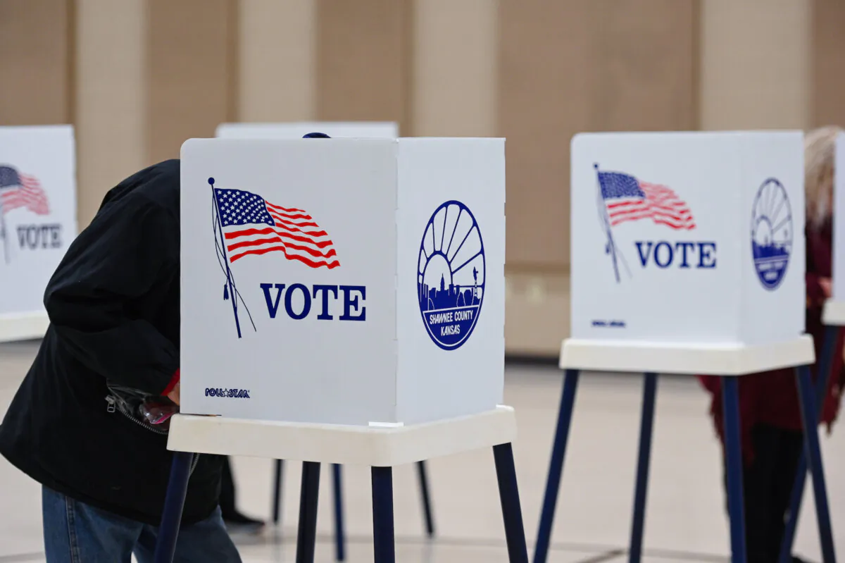 Voters cast their ballots at St. Johns Lutheran Church in Topeka, Kan., on Nov. 8, 2022. (Michael B. Thomas/Getty Images)