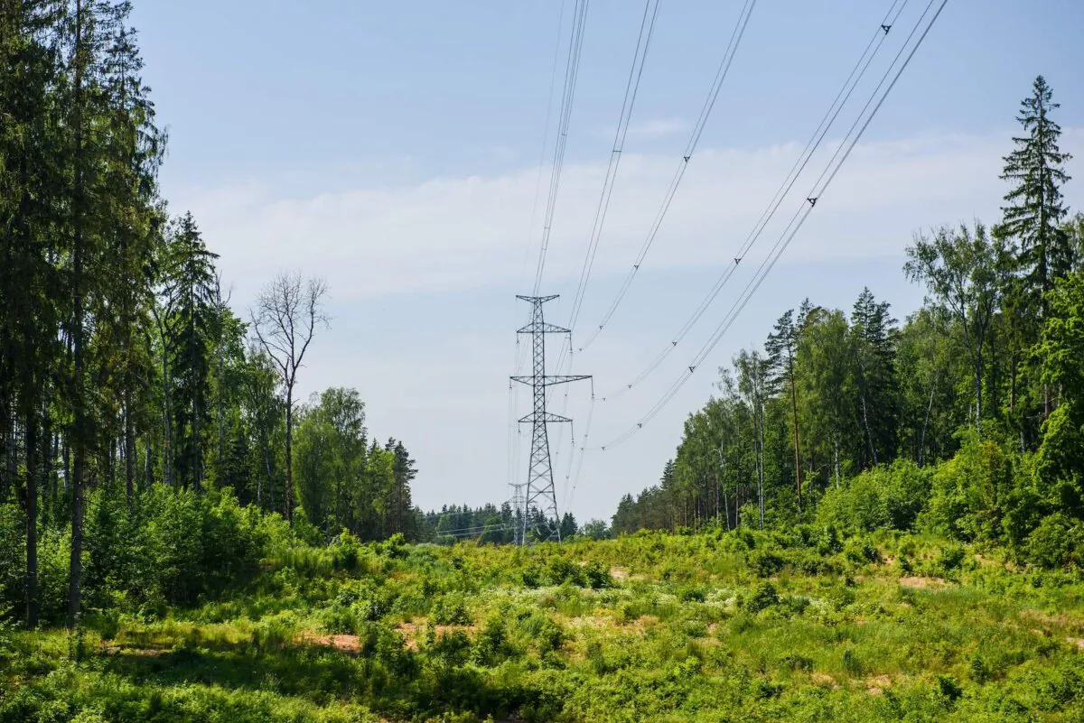Electric power line towers of the Kurzeme Circle (Kurzemes Loks) are pictured on June 18, 2020, in Tukums, near Riga, Latvia. Latvia completed a new high-voltage power line to Estonia on Dec. 21, 2020, as aprt of its efforts to align electricity grids in the Baltic states with European Union neighbors instead of Russia. (Gints Ivuskans/AFP via Getty Images)