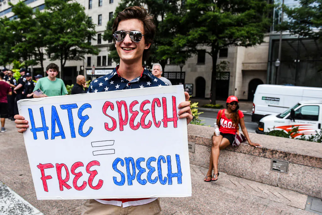 People participate in a 'Demand Free Speech' rally on Freedom Plaza in Washington, on July 6, 2019. (Stephanie Keith/Getty Images)
