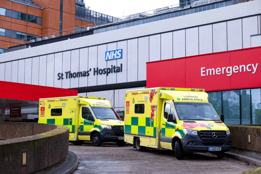 Ambulances at St. Thomas's Hospital in London, on Jan. 7, 2022. (Dan Kitwood/Getty Images)