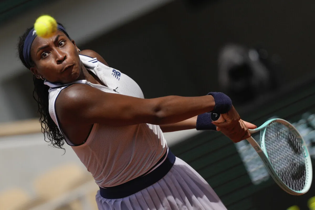 Coco Gauff of the United States plays a shot against Tunisia's Ons Jabeur during their quarterfinal match at the French Open in Paris on June 4, 2024. (Thibault Camus/AP Photo)