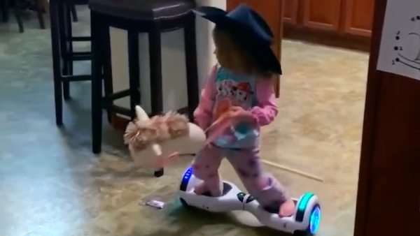 Little Cowgirls Master Indoor Hoverboard Tricks Like Pros