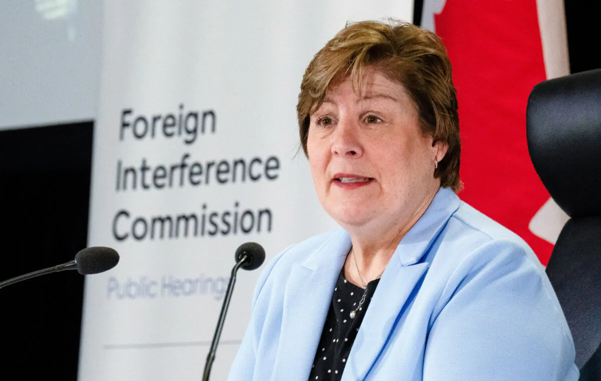 Justice Marie-Josée Hogue speaks about the interim report following its release at the Public Inquiry Into Foreign Interference in Federal Electoral Processes and Democratic Institutions, in Ottawa on May 3, 2024. (The Canadian Press/Adrian Wyld) 