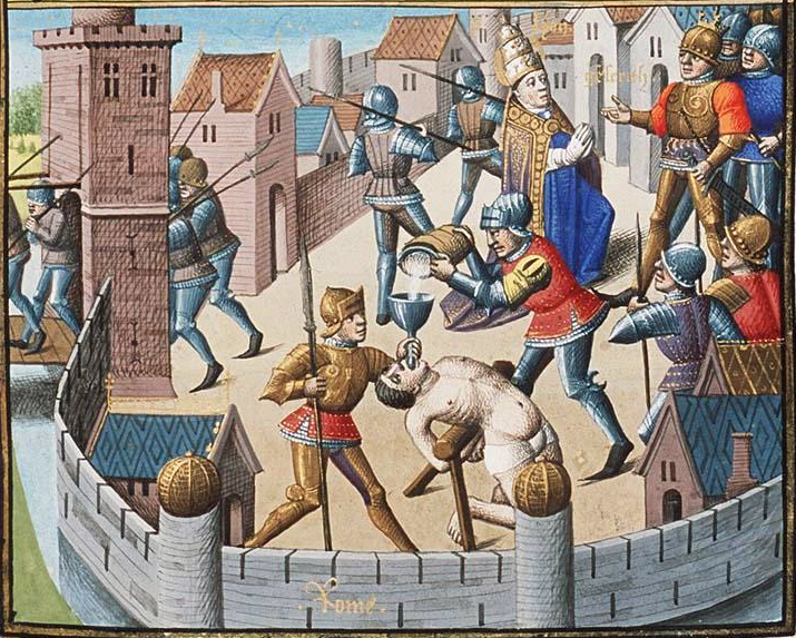 Pope Leo the Great persuades Gaiseric, prince of the Vandals, to abstain from sacking Rome. 
