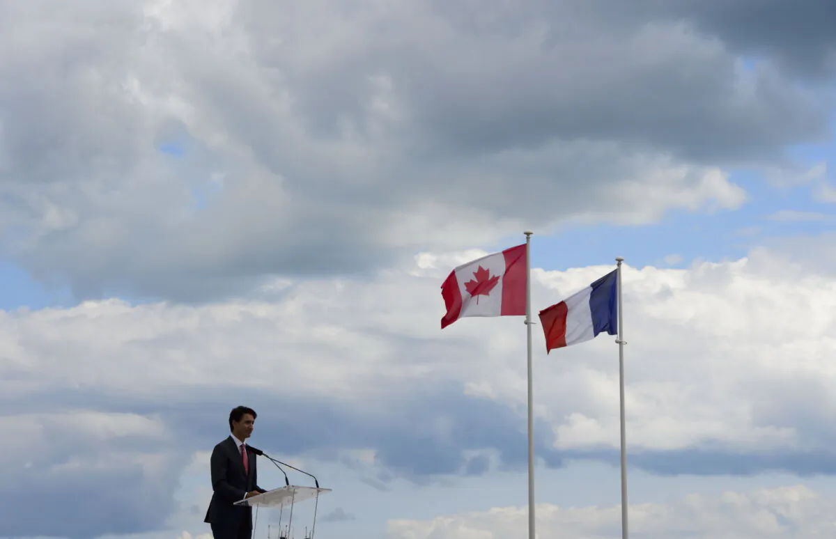 Prime Minister Justin Trudeau delivers a speech on 75th Anniversary of D-Day at Juno Beach in Courseulles-Sur-Mer, France on June 6, 2019. (The Canadian Press/Sean Kilpatrick)