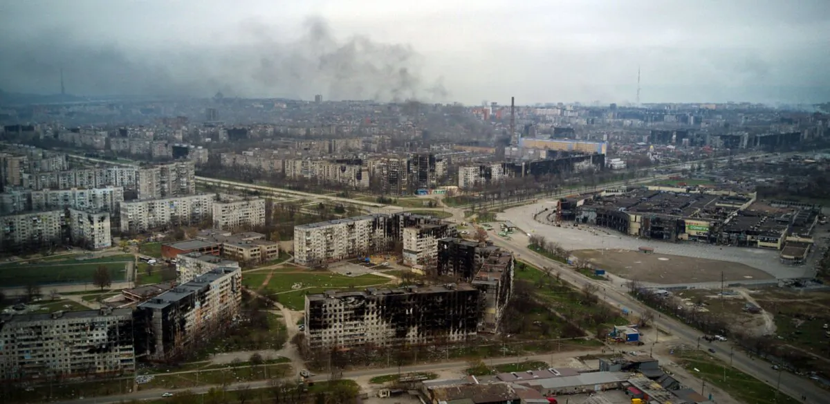 The city of Mariupol is seen on April 12, 2022, during Russia's military invasion launched on Ukraine. (Andrey Borodulin/AFP via Getty Images)