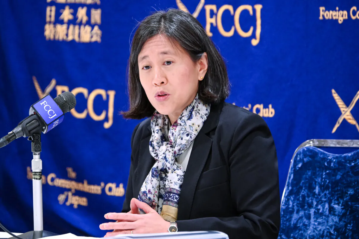 U.S. Trade Representative Katherine Tai speaks during a press conference at the Foreign Correspondents' Club of Japan in Tokyo on April 20, 2023. (Kazuhiro Nogi/AFP via Getty Images)