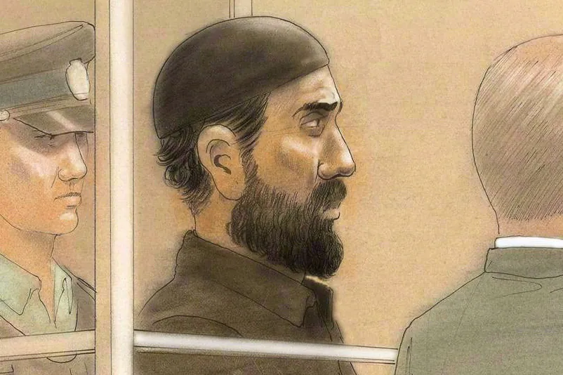 Raed Jaser is shown in court in Toronto on April 23, 2013 in an artist's sketch. (The Canadian Press/John Mantha)