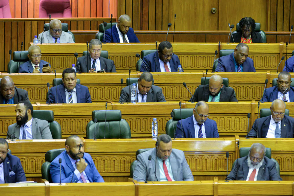Members of the Parliament attend a session at the Parliament House in Port Moresby on May 28, 2024. (ANDREW KUTAN/AFP via Getty Images)