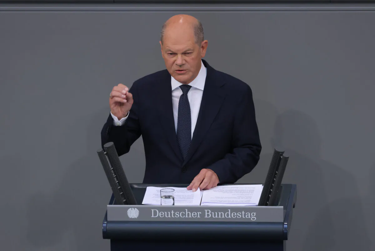 German Chancellor Olaf Scholz at the Bundestag in Berlin, Germany, on June 6, 2024. (Sean Gallup/Getty Images)