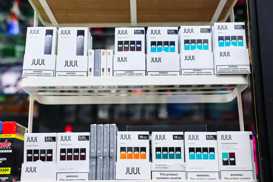 Juul packages are seen on a shelf at Empire Smoke Shop on December 07, 2022 in the Flatbush neighborhood of Brooklyn borough in New York City. (Michael M. Santiago/Getty Images)