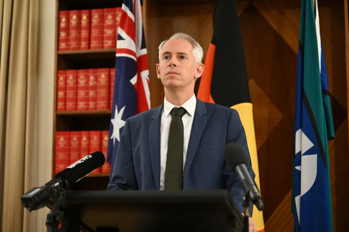Minister for Immigration Andrew Giles speaks to media during a press conference in Melbourne, Australia on June 7, 2024. (AAP Image/James Ross)