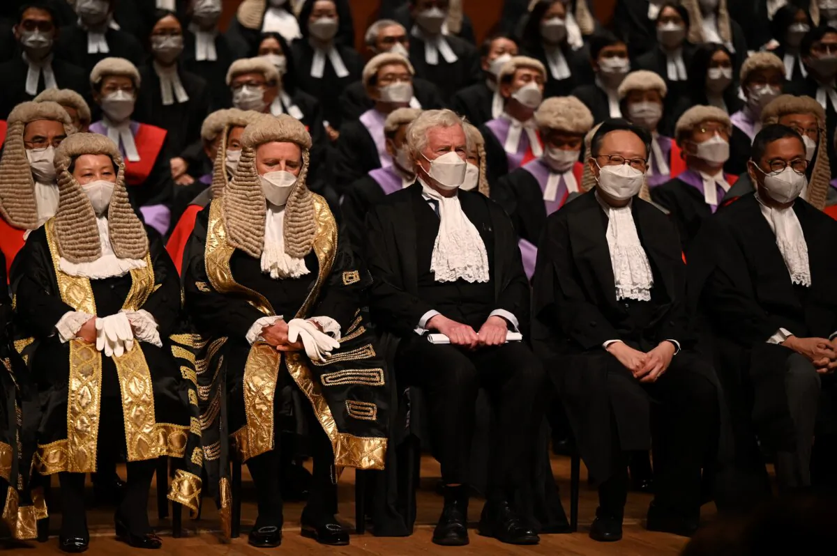 Former Justice of the Supreme Court of the UK Lord Sumption (C), a non-permanent judge of the Court of Final Appeal in Hong Kong, attends a ceremony held to mark the opening of the legal year in Hong Kong on Jan. 16, 2023. (Peter Parks/AFP via Getty Images)