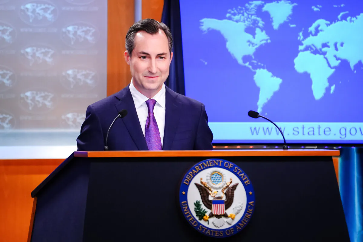 State Department Spokesperson Matthew Miller speaks during a press briefing at the Department of State in Washington on July 24, 2023. (Madalina Vasiliu/The Epoch Times)