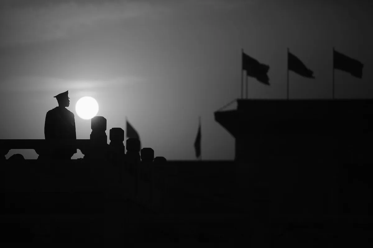 A paramilitary policeman stands guard at Beijing's Tiananmen Square during a plenary session of the Chinese People's Political Consultative Conference in the adjacent Great Hall of the People on March 7, 2009. (Feng Li/Getty Images)