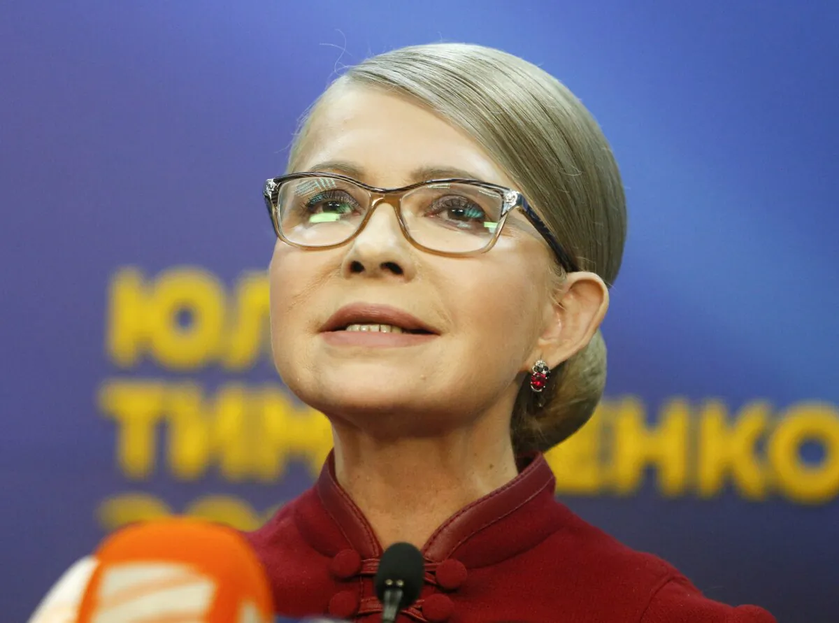 Former Ukrainian Prime Minister Yulia Tymoshenko speaks during her press conference in Kiev, Ukraine, on April 2, 2019. (Efrem Lukatsky/AP Photo)