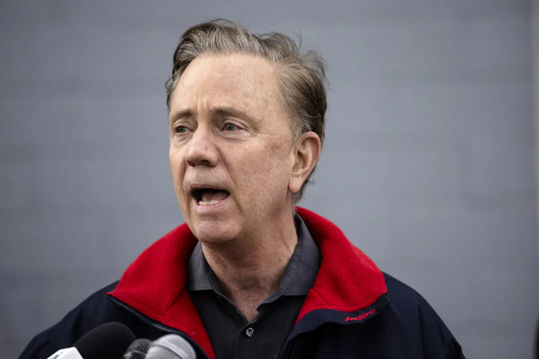 Connecticut Gov. Ned Lamont (D-Conn.) speaks at a COVID-19 community vaccination clinic in Stamford, Conn., on March 14, 2021. (John Moore/Getty Images)