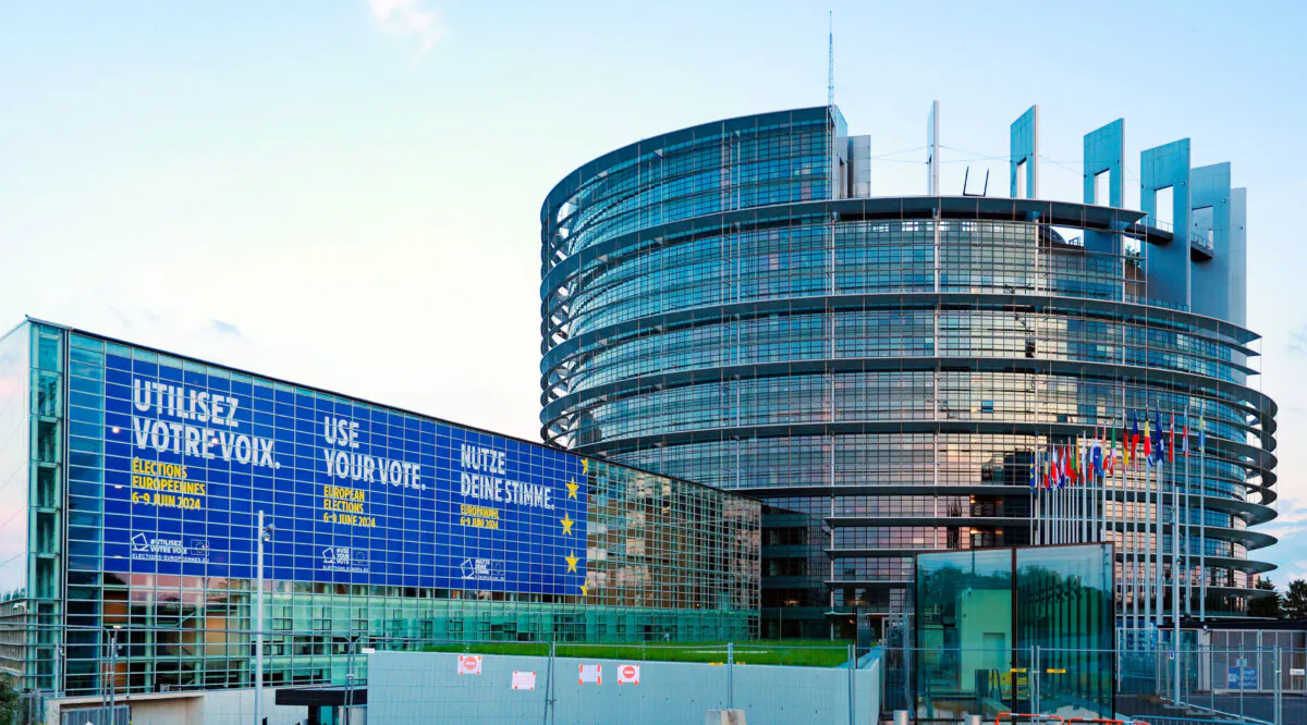 General outside view of the European Parliament building in Strasbourg, France, on May 21, 2024. (Johannes Simon/Getty Images)