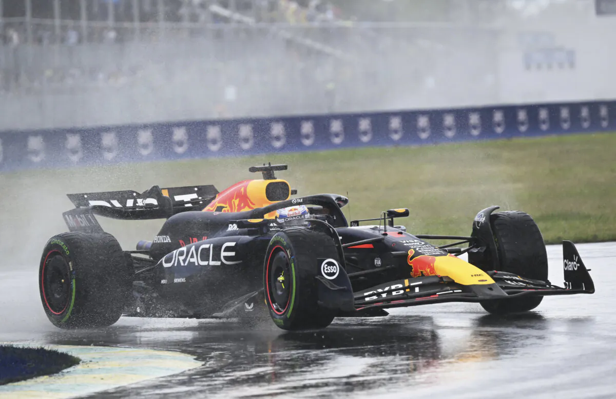 Red Bull Racing driver Max Verstappen, of the Netherlands, drives through the Senna corner at the Canadian Grand Prix in Montreal on June 9, 2024. (Christinne Muschi/The Canadian Press via AP)