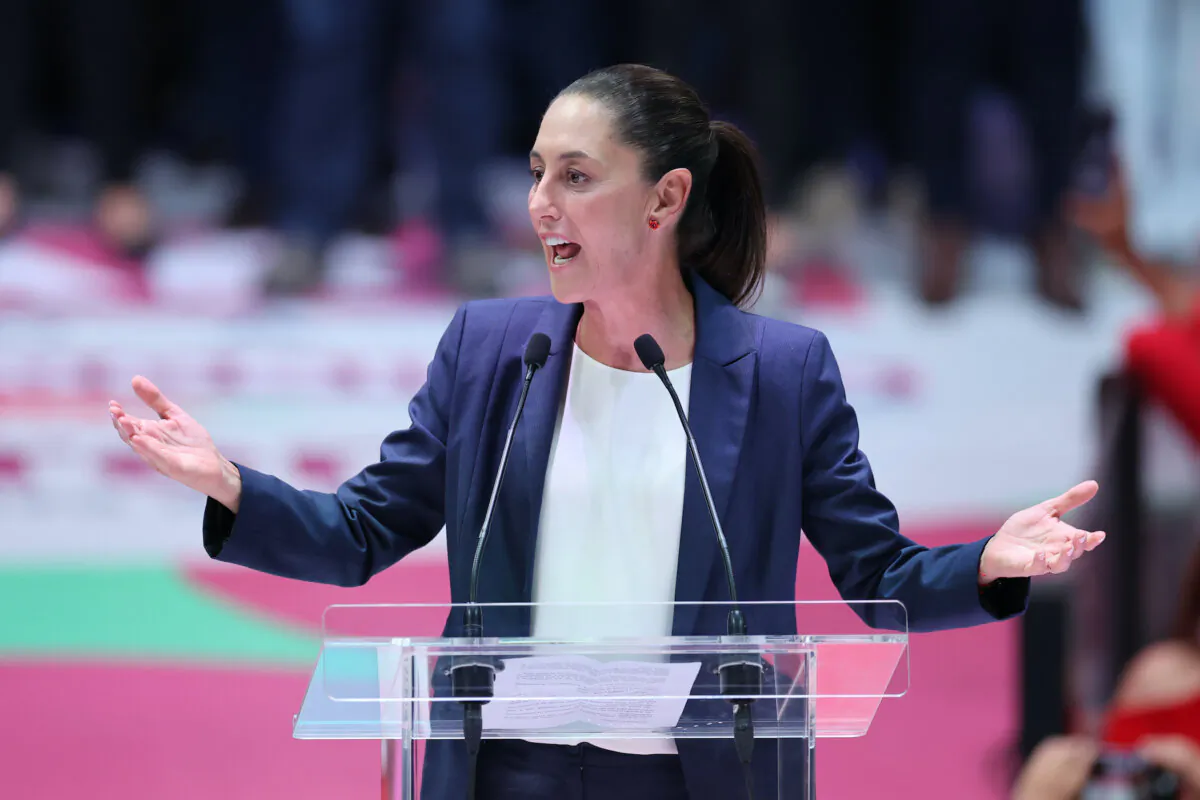 President-elect Claudia Sheinbaum of "Sigamos Haciendo Historia" speaks to supporters at Arena Mexico in Mexico City on June 8, 2024. (Hector Vivas/Getty Images)