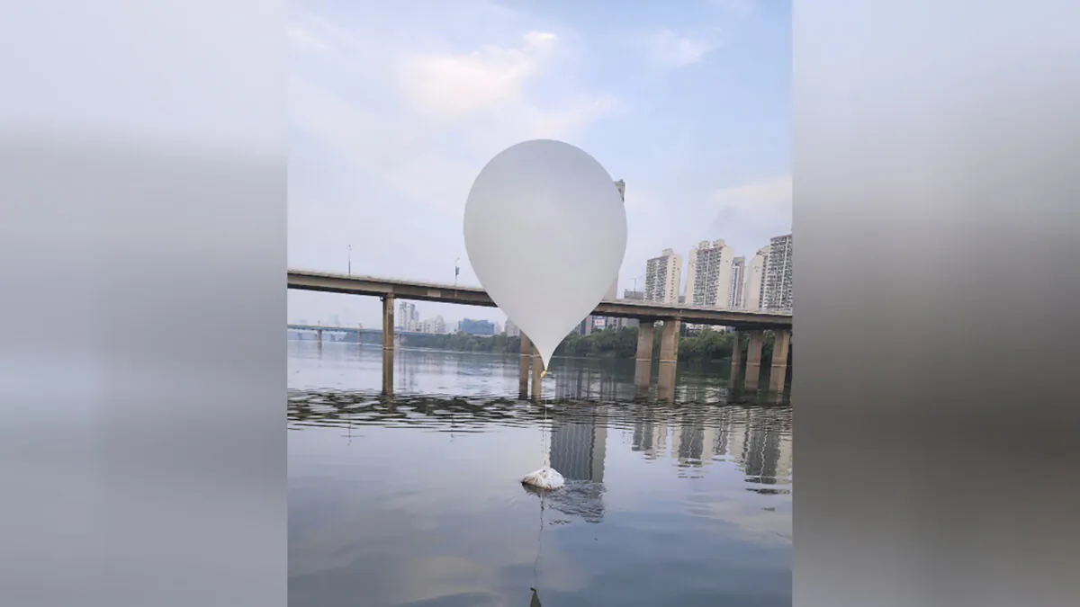 A balloon presumably sent by North Korea, on the Han River in Seoul, South Korea, on June 9, 2024. (South Korea Joint Chiefs of Staff via AP)