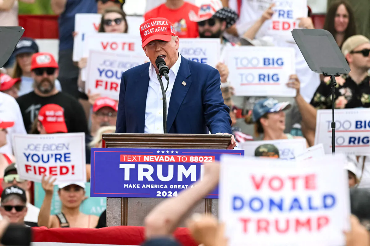 Former President and Republican presidential candidate Donald Trump speaks during a campaign rally at Sunset Park in Las Vegas on June 9, 2024. (Jim Watson/AFP via Getty Images)