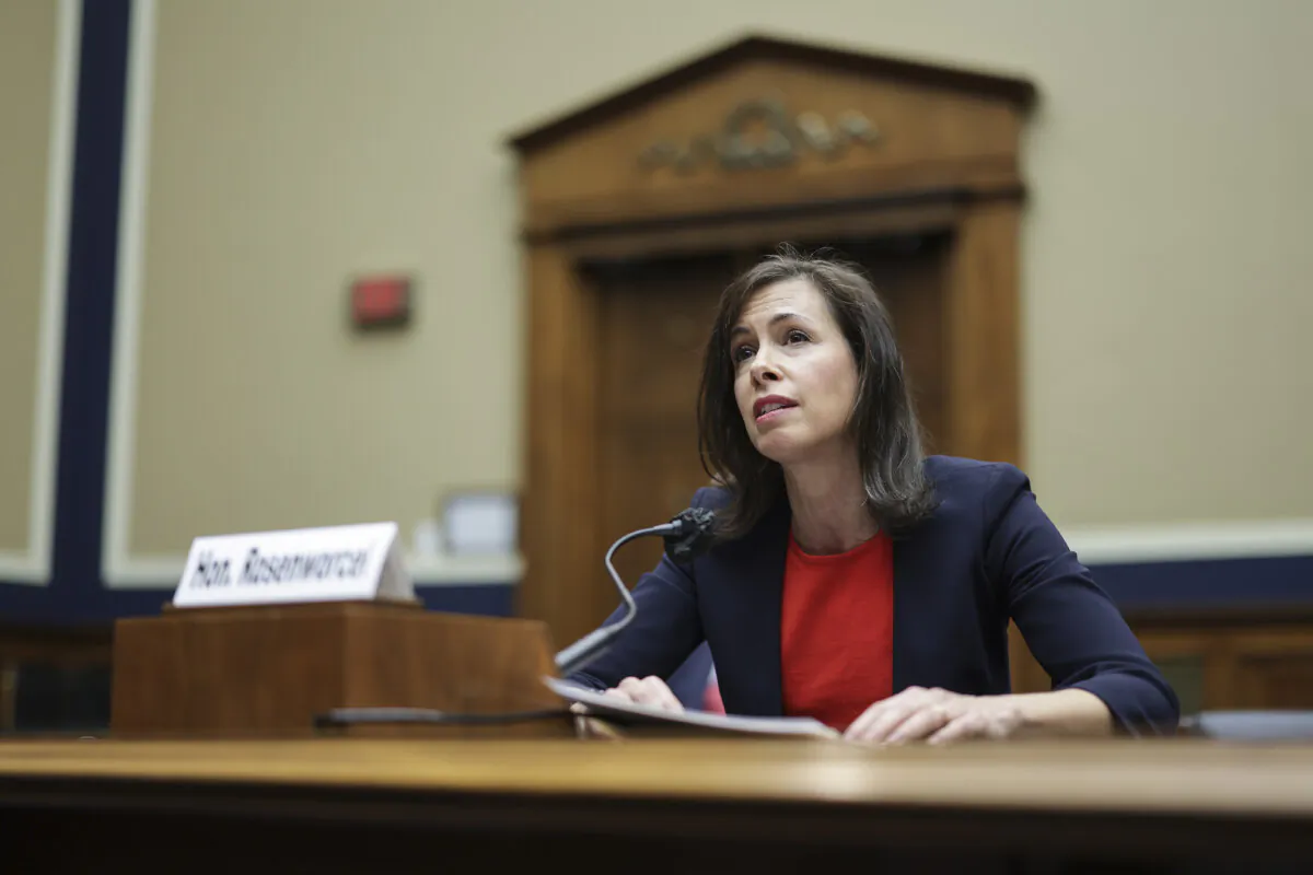 Jessica Rosenworcel, chairwoman of the Federal Communications Commission, testifies during a House Energy and Commerce Committee Subcommittee hearing in Washington on March 31, 2022. (Kevin Dietsch/Getty Images)
