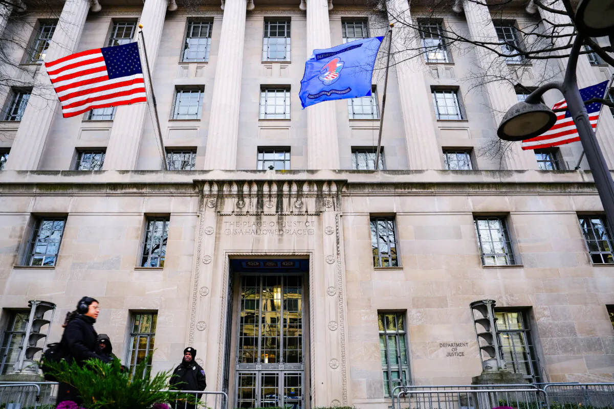 The Department of Justice in Washington on Jan. 4, 2024. (Madalina Vasiliu/The Epoch Times)
