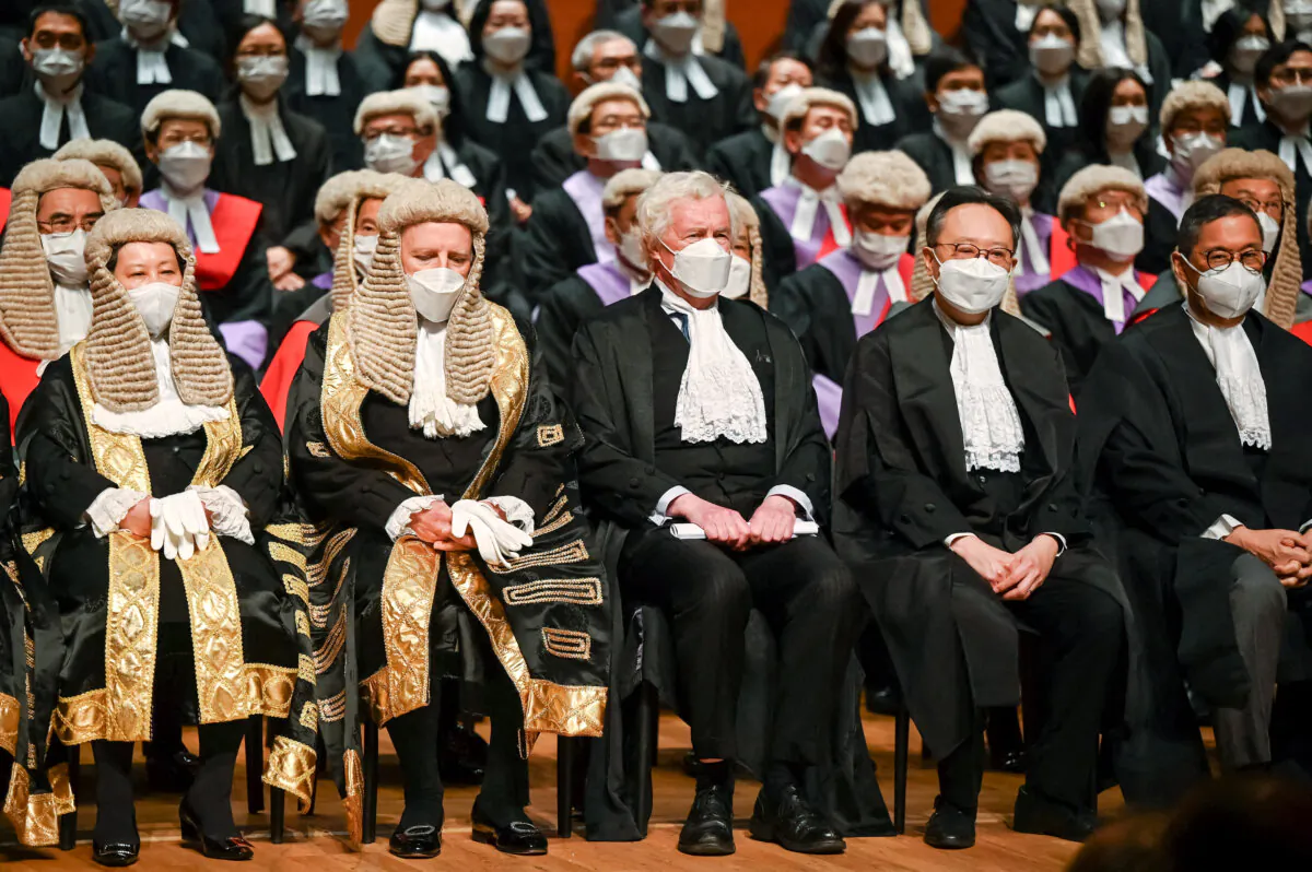 Former Justice of the Supreme Court of the UK Lord Sumption (C), a non-permanent judge of the Court of Final Appeal in Hong Kong, attends a ceremony held to mark the opening of the legal year in Hong Kong on Jan. 16, 2023. (Peter Parks/AFP via Getty Images)