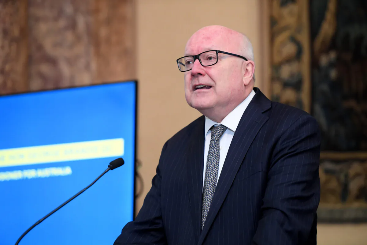 Hon. George Brandis QC, former High Commissioner of Australia to the UK speaks during the boardroom lunch at Australia House in London, United Kingdom on Nov. 16, 2021. (Tom Dulat/Getty Images)