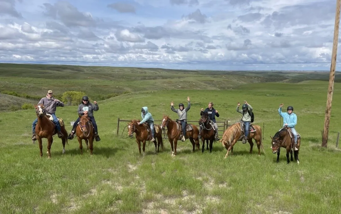 Students and staff are seen horseback riding at the Rock Solid Refuge near Shaunavon, Sask. (Courtesy Rock Solid Refuge)