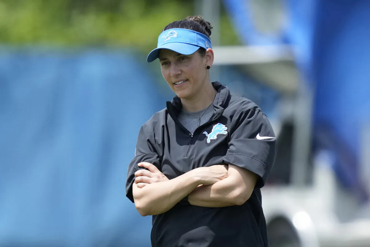 Detroit Lions Director of Sports Medicine Jill Costanza watches an NFL football practice in Allen Park, Mich., on June 4, 2024. (Carlos Osorio/AP Photo)