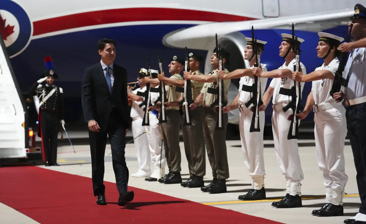 Prime Minister Justin Trudeau arrives in Grottaglie, Italy, to attend the G7 Summit, on June 12, 2024. (The Canadian Press/Sean Kilpatrick)