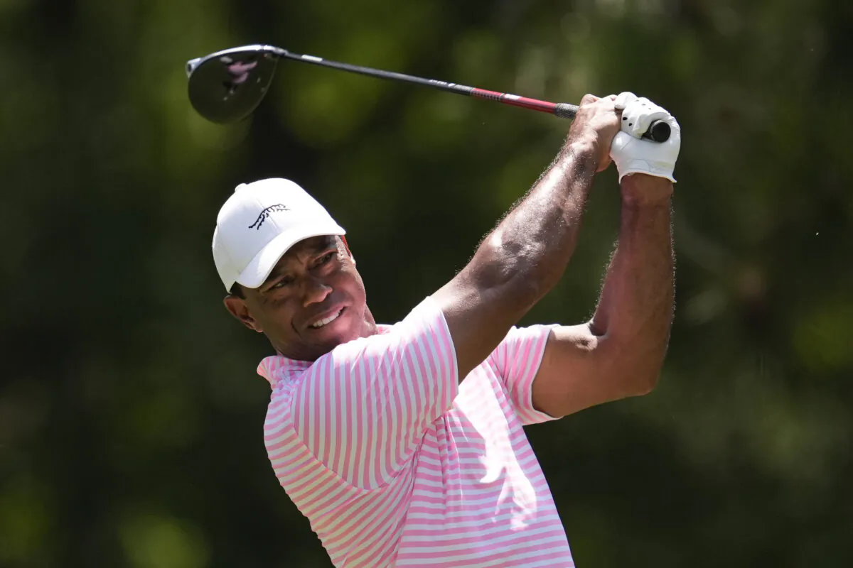 Tiger Woods watches his tee shot on the fifth hole during the first round of the U.S. Open golf tournament in Pinehurst, N.C., on June 13, 2024. (George Walker IV/AP Photo)