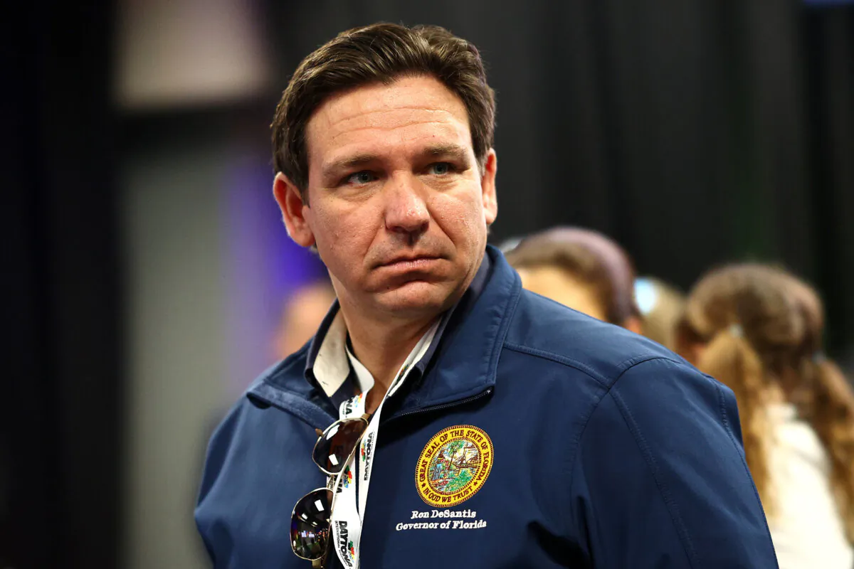 Florida Gov. Ron DeSantis attends the drivers meeting prior to the NASCAR Cup Series Daytona 500 at Daytona International Speedway in Daytona Beach, Fla., on Feb. 19, 2024. (Jared C. Tilton/Getty Images)
