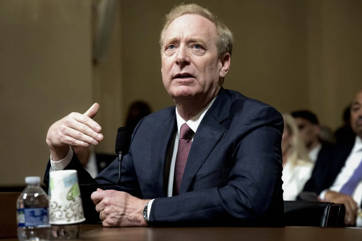 Brad Smith, vice chairman and president of Microsoft, testifies about Microsoft’s cybersecurity work during a House Committee on Homeland Security hearing on Capitol Hill in Washington on June 13, 2024. (Saul Loeb/AFP via Getty Images)