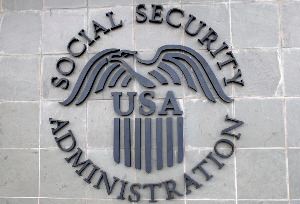 The logo of the Social Security Administration seen outside a Social Security building in Burbank, Calif., on Nov. 5, 2020. (Valerie Macon/AFP via Getty Images)