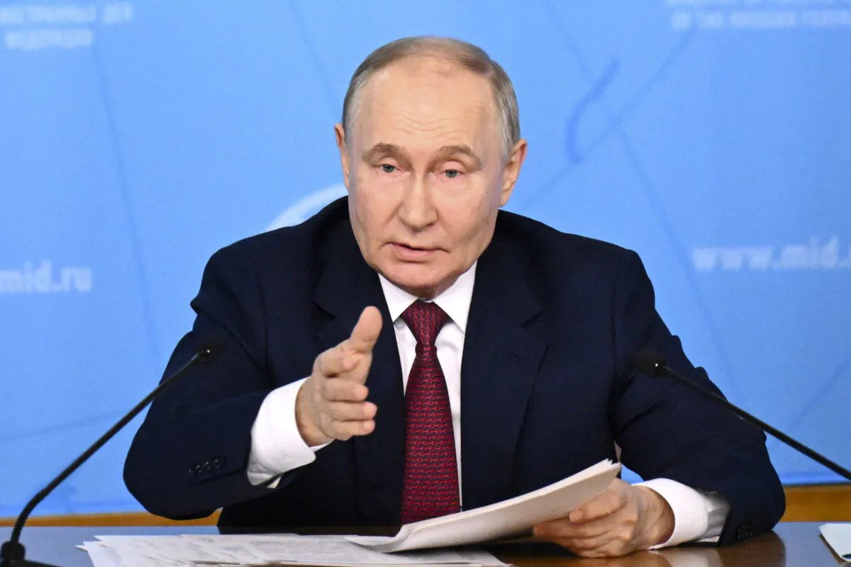 Russia's President Vladimir Putin meets with the Russian Foreign Ministry leadership in Moscow on June 14, 2024. (Natalia Kolesnikova/AFP via Getty Images)