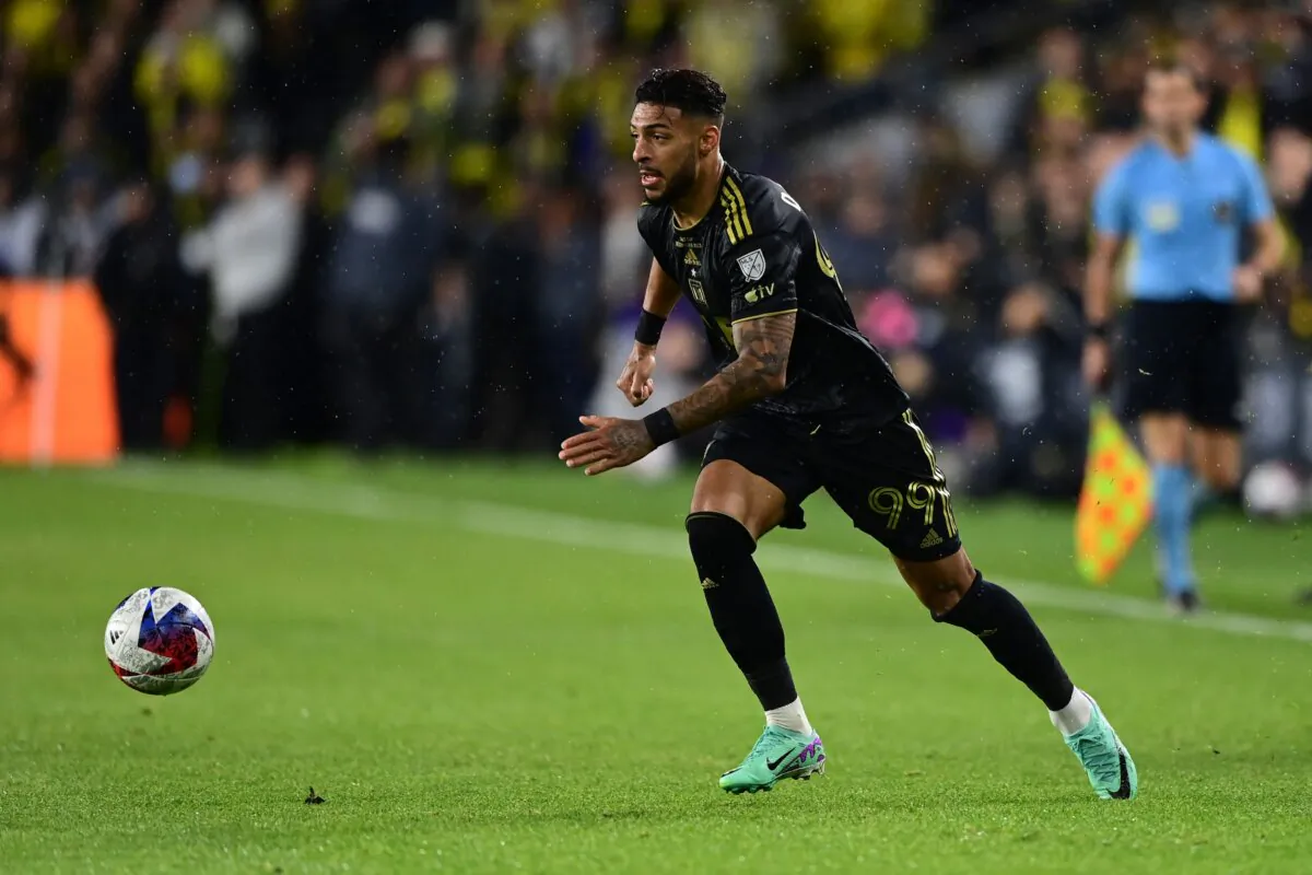  Denis Bouanga (99) of Los Angeles FC controls the ball during the second half against the Columbus Crew during the 2023 MLS Cup in Columbus, Ohio, on Dec. 9, 2023. (Emilee Chinn/Getty Images)