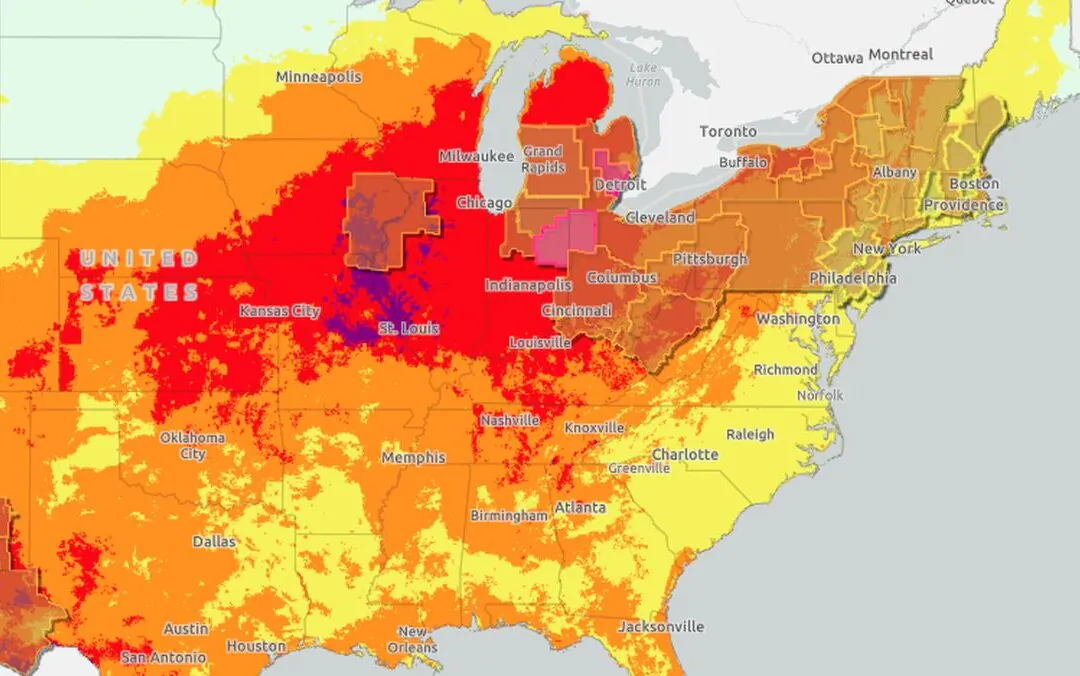 A National Weather Service map shows temperatures across the Eastern U.S. on Monday, June 17, 2024, (Heat.gov via The Epoch Times)