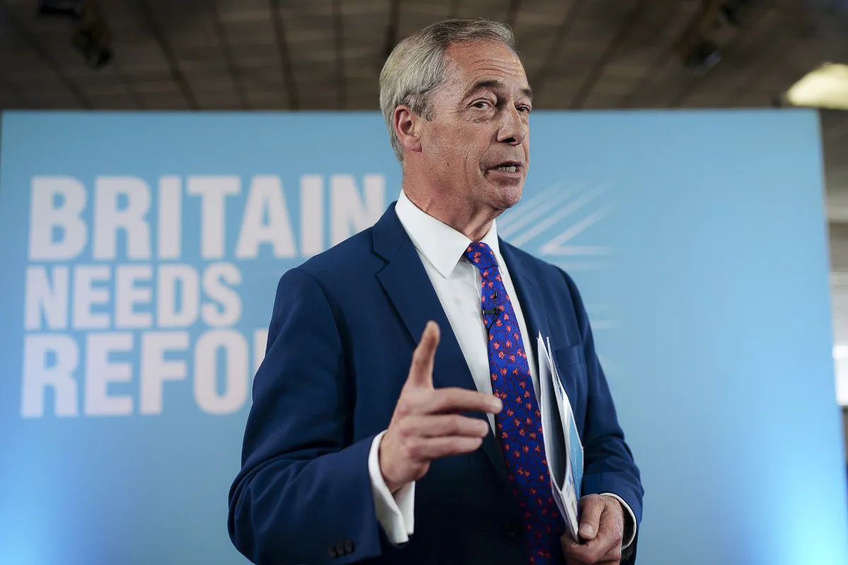 Reform UK leader Nigel Farage launches 'Our Contract with You' while on the General Election campaign trail in Merthyr Tydfil, Wales, on June 17, 2024.(Ben Birchall/PA Wire)