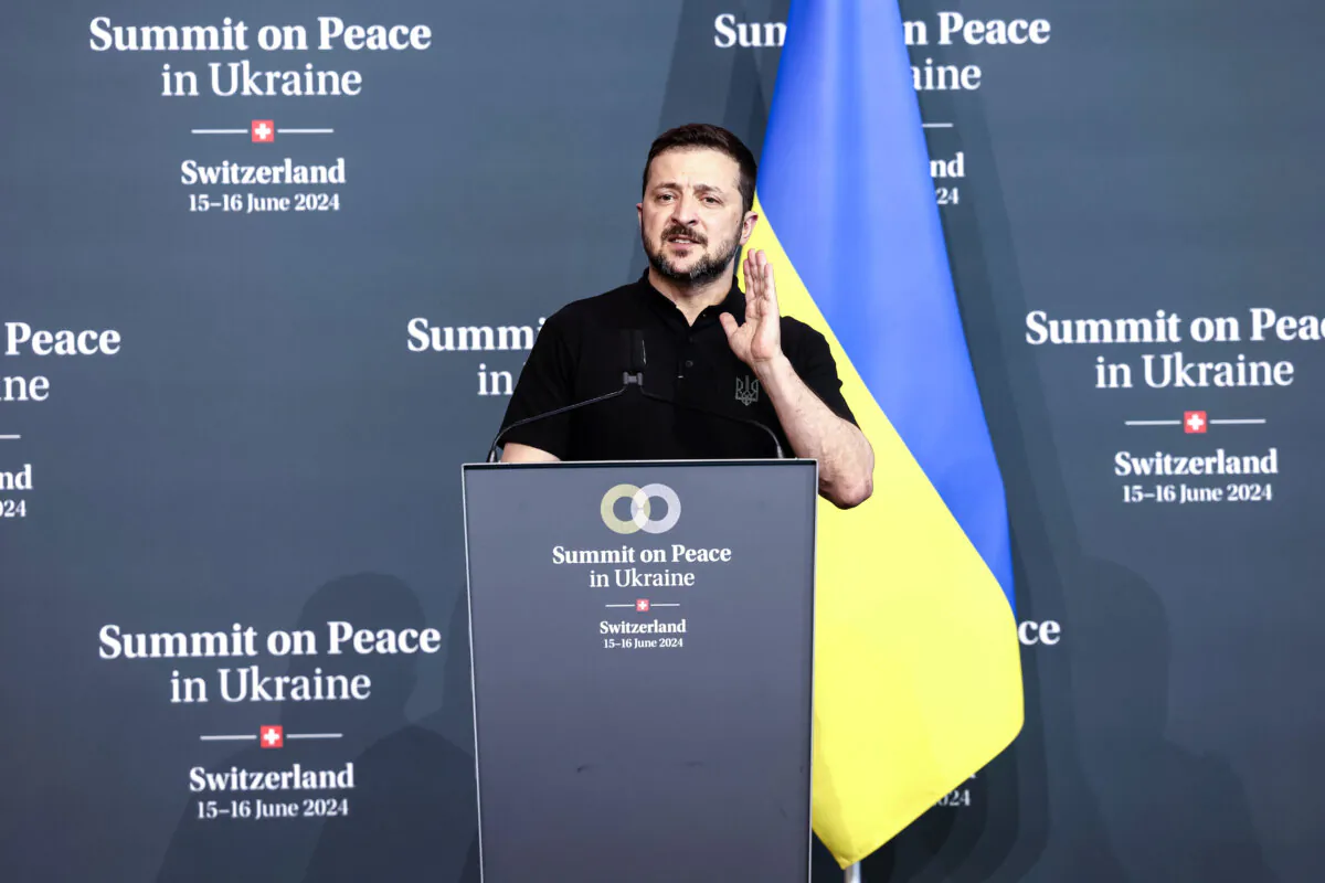 Ukraine's President Volodymyr Zelenskyy speaks during the closing press conference of the Summit on Peace in Ukraine in Lucerne, Switzerland, on June 16, 2024. (Sedat Suna/Getty Images)