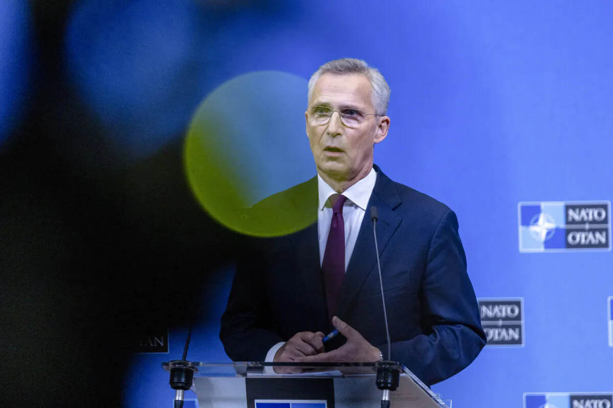 NATO Secretary-General Jens Stoltenberg holds a closing press conference at NATO headquarters on the second day of the NATO Foreign Affairs Ministers' meeting in Brussels on April 4, 2024. (Omar Havana/Getty Images)