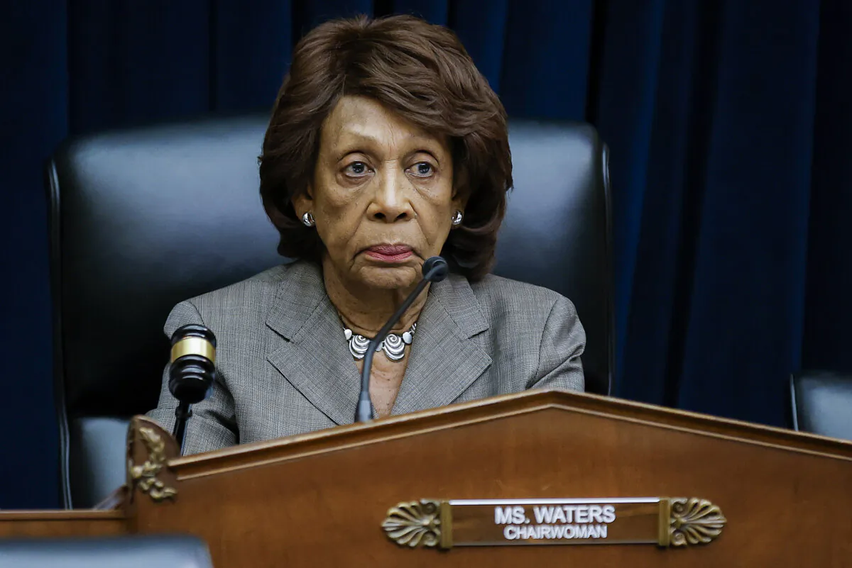 House Financial Services Committee Chair Maxine Waters raps her gavel during a hearing in the Rayburn House Office Building on Capitol Hill, on May 12, 2022. (Somodevilla/Getty Images)