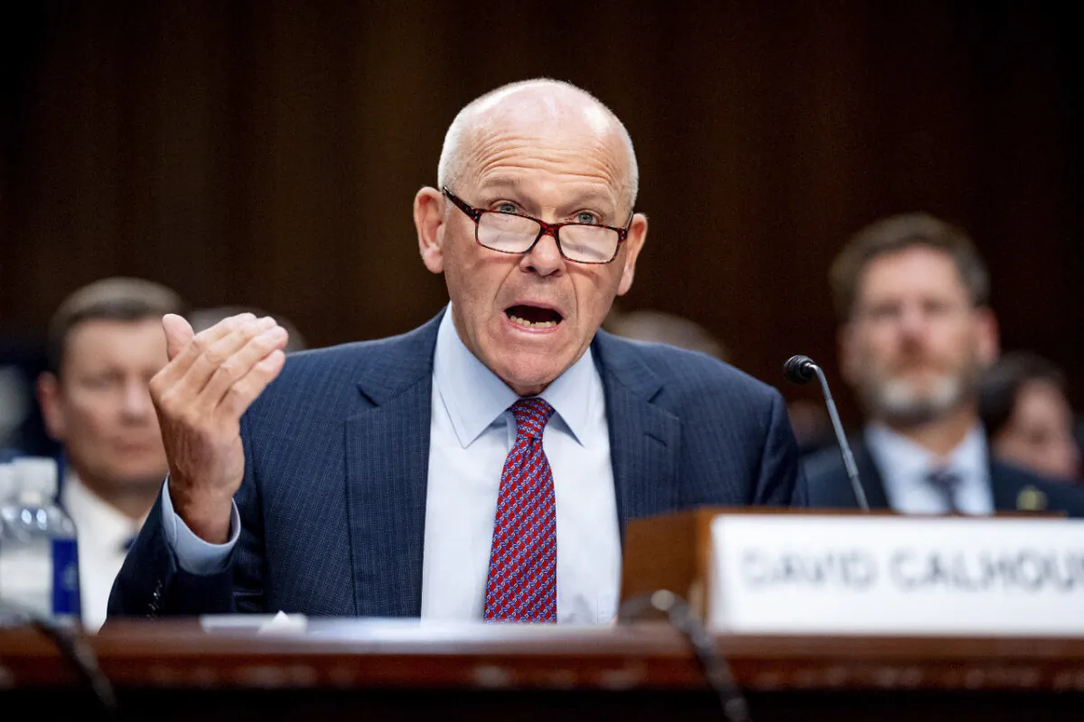 Boeing CEO Dave Calhoun speaks during a Senate Homeland Security and Governmental Affairs Investigations Subcommittee hearing on Boeing's broken safety culture in Washington on June 18, 2024. (Andrew Harnik/Getty Images)