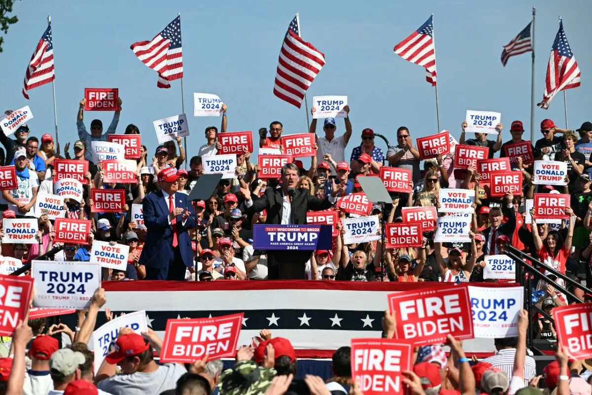 US Republican Senate hopeful Eric Hovde (R) speaks at a campaign event for former US President and Republican presidential candidate Donald Trump in Racine, Wis., on June 18, 2024. (Jim Watson/AFP via Getty Images)