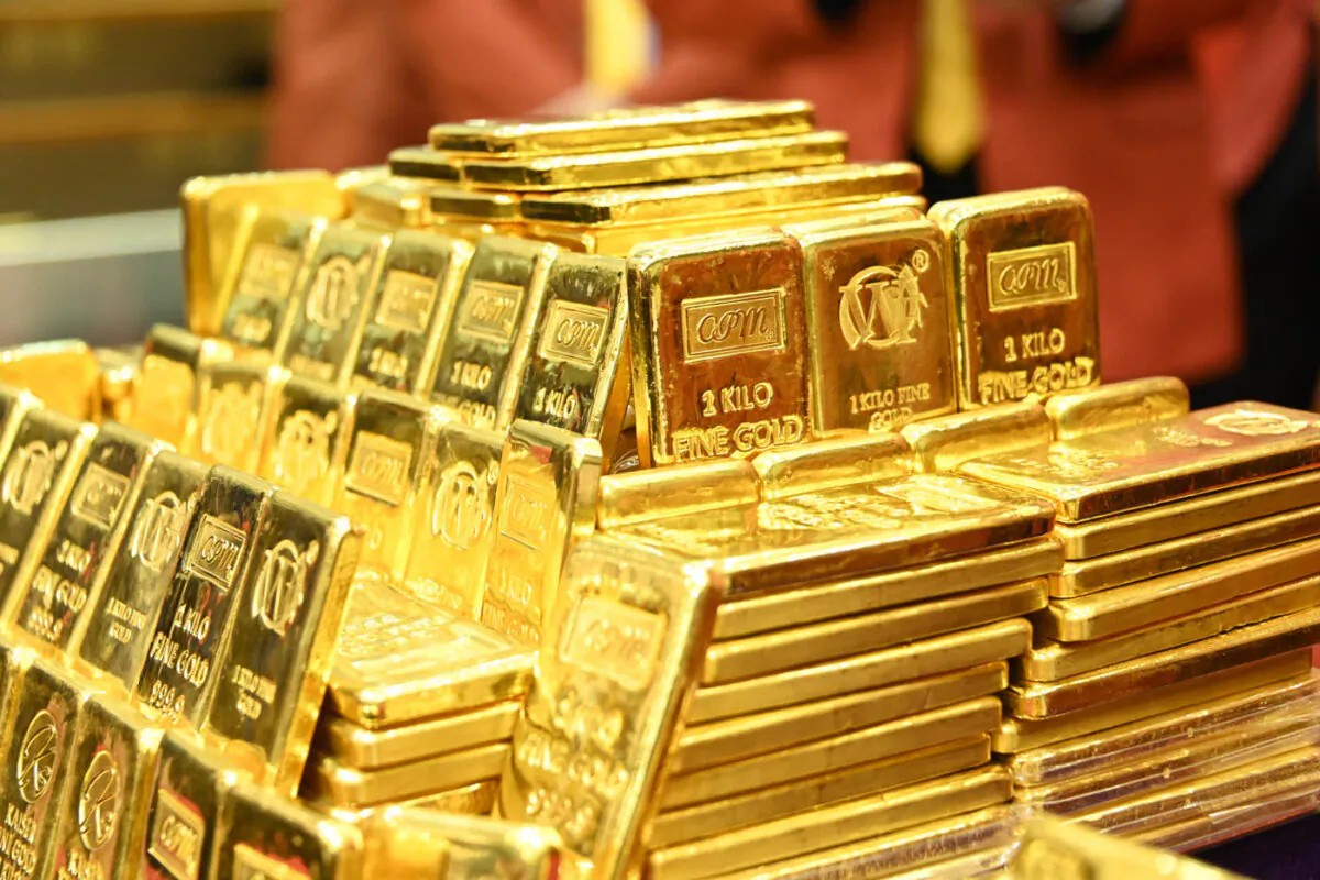 Gold on display at the opening ceremony following the Chinese New Year 2024, on Feb. 14, 2024. (Bill Cox/The Epoch Times)