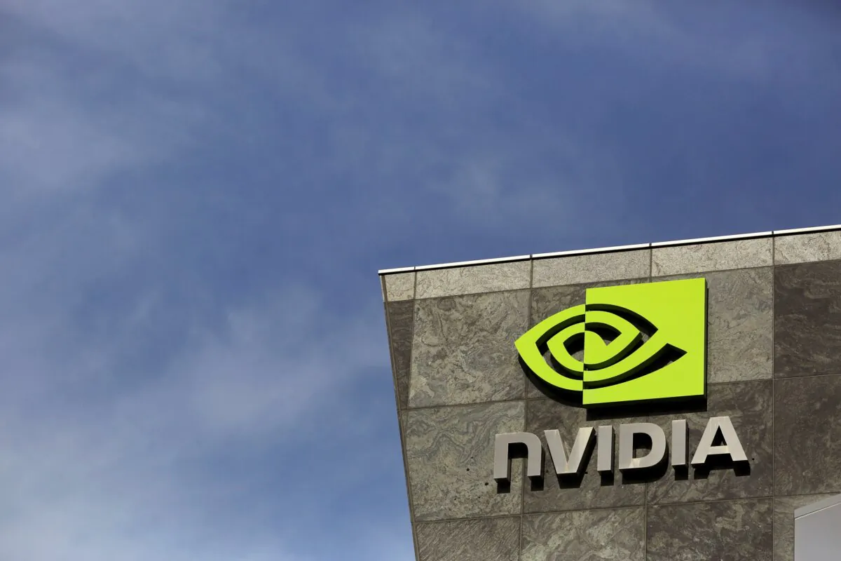 The logo of technology company Nvidia at its headquarters in Santa Clara, Calif., on Feb. 11, 2015. (Robert Galbraith/Reuters)