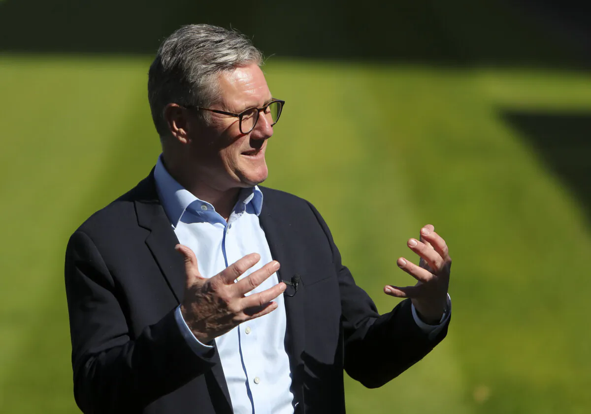 Labour leader Sir Keir Starmer visits Bristol Rovers football ground in Bristol, England, on June 17, 2024. (Geoff Caddick/Getty Images)
